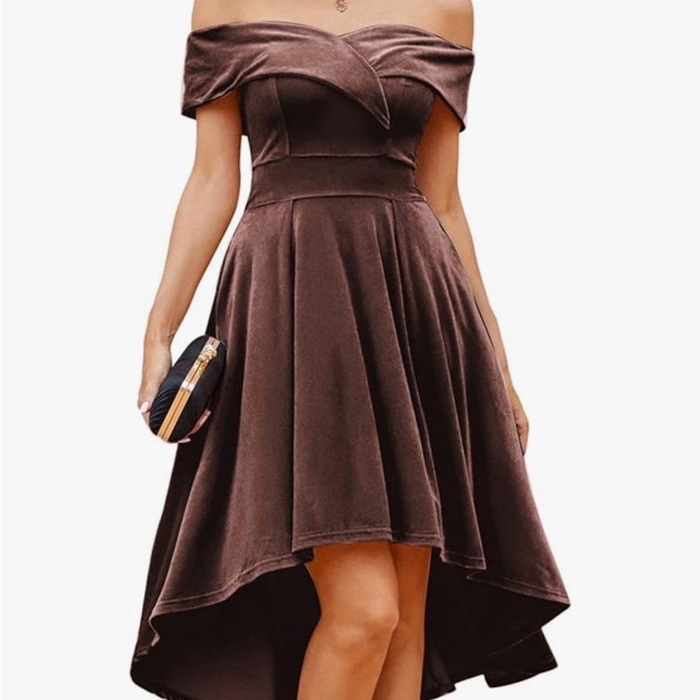 JASAMBAC Women's Off Shoulder High Low Wedding/Party/Cocktail Dress with POCKETS